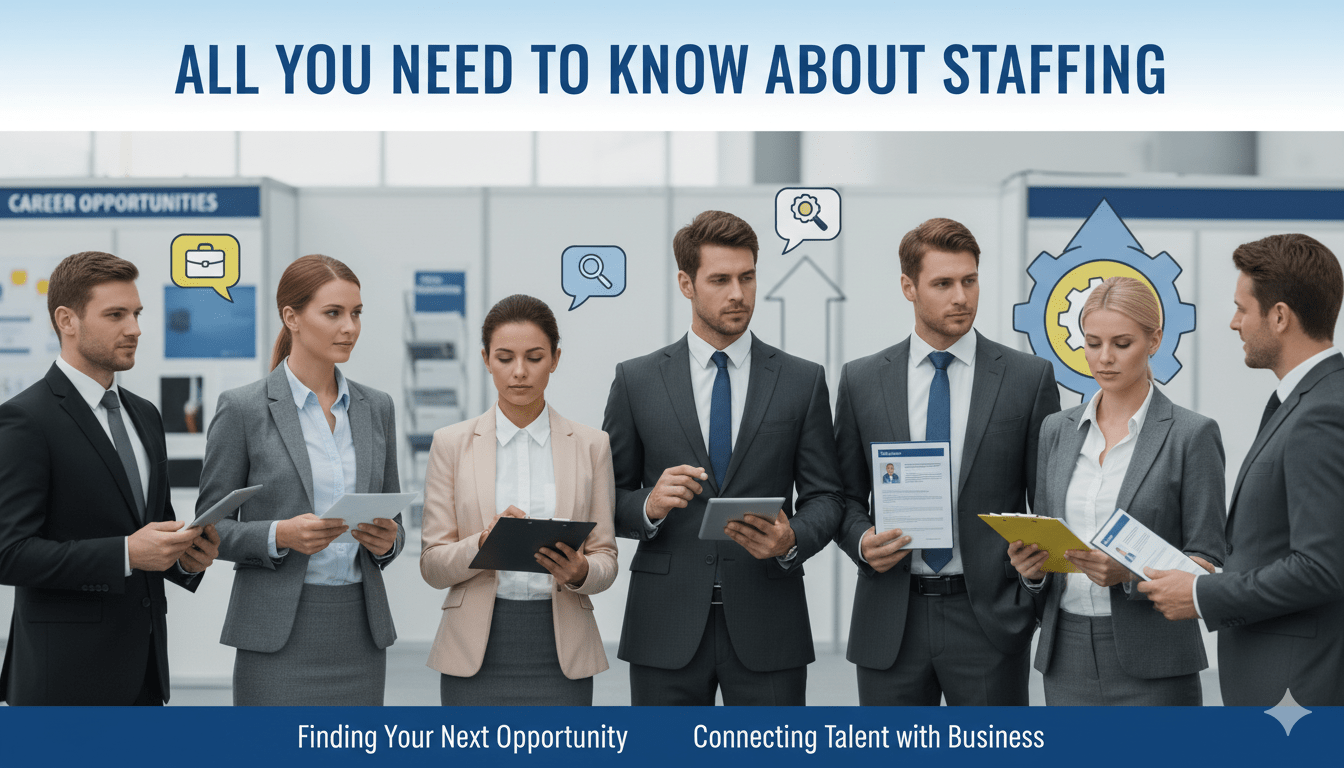 Staffing is the ongoing process of having the right people in the right place at the right time. It encompasses everything from predicting to employing, mastering, and fair pay. Done well, staffing keeps processes flowing, reduces roadblocks, and drives growth without burning people out. To a business, it's the day-to-day machinery of people management – practical, measurable, and directly tied to results. What Is Staffing? This is a process of management that hires, deploys, and keeps workers so the company can accomplish its goals. It involves workforce planning, recruiting, selection, placement, training, appraisal, and promotion. Whereas recruiting focuses on sourcing and attracting talent, staffing takes the whole cycle into account and how jobs are intermeshed. And while HR sets up policies, benefits, and compliance, staffing turns those frameworks into actual teams that can get the job done. Staffing connects business plans to human potential, and then adapts as situations change. It connects these parts to outcomes: consistent performance and reliable coverage across teams. (And if you’re curious, what is a staffing agency? It’s simply a third party that helps companies fill roles.) Main Functions of Staffing Staffing is a cyclical process that continues to keep people in the proper positions as situations change. The functions below work together, from planning headcount to growing and rewarding talent. Use them as building blocks you can scale and tailor to your team: Workforce planning. Project headcount and skills by team and time frame; reconcile budgets to requirements. Recruitment. Attract suitable applicants with clear roles, fair pay ranges, and honest indicators of culture. Attempt internal mobility first. Selection. Assess skills and behavior with standardized interviews, work samples, and established tests to reduce bias and guesswork. Orientation and placement. Give new employees context, tools, and a supportive manager; match strengths with jobs starting week one. Training and development. Build job skills and future skills through classes, mentoring, and stretch assignments. Also see our training programs. Performance evaluation. Use consistent goals, ongoing feedback, and recorded results to spur pay, growth, and coaching. Compensation and promotion. Pay for influence and results, not quantity. Clarify salary bands and promotions by establishing clear criteria. Each function feeds the next. When these steps work on a reliable beat, high-quality hiring rises, ramp-up time shortens, and teams continue to be productive. Types of Staffing The majority of companies apply a blend of approaches: promote internal talent and transfer people between groups, recruit externally to backfill new skills, and hire temps or contractors for one-offs or bursts. They match that blend to budget, hiring speed, and risk appetite. And when they want expert help, they often search for what are staffing companies and hand off parts of the hiring process to outside specialists. They maintain candidate pools and match talent to client needs on agreed-upon terms. You can choose the mix that meets your speed, budget, and risk requirements. Importance of Effective Staffing Effective staffing increases outcomes in the ways teams feel daily: Operation flow. Fewer coverage gaps, smoother transitions, and higher cycle times. Quality and safety. Better matches reduce rework, burnout, and errors. Engagement. People who see opportunity for growth stay longer and contribute more. Cost control. Strategic hiring beats crisis searching and overtime. Flexibility. Open skills data enables you to move talent in response to changing priorities. Link these advantages to business goals with user-friendly metrics: time to fill, quality of hire, first-year retention, internal mobility rate, and manager satisfaction. Final Thoughts Staffing is the catalyst for people operations, turning business strategy into real teams that deliver. If you treat it like a rolling, strategic process, you drive performance, guard culture, and stay ahead of change. The payoff is simple: better fits, bigger results, and an employee base that compounds with your ambitions.